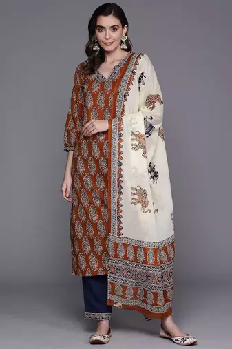 Women Ethnic Motifs Printed Pure Cotton Kurta with Trousers & With Dupatta