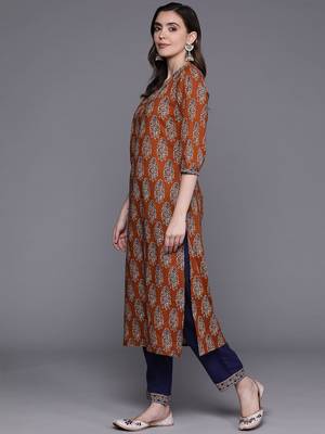 Women Ethnic Motifs Printed  Cotton Kurta with Trousers & With Dupatta 6