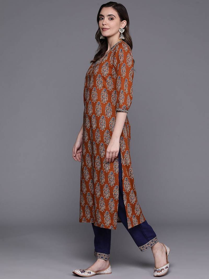 Women Ethnic Motifs Printed  Cotton Kurta with Trousers & With Dupatta