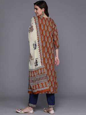 Women Ethnic Motifs Printed  Cotton Kurta with Trousers & With Dupatta 7
