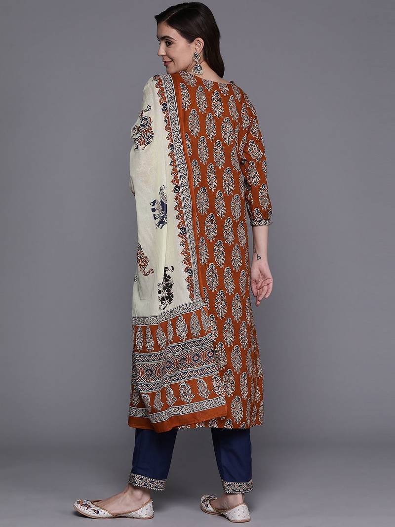 Women Ethnic Motifs Printed  Cotton Kurta with Trousers & With Dupatta