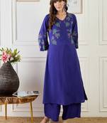 Women Floral Embroidered Regular Thread Work Kurta with Palazzos