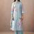 Floral Printed V-Neck Linen Kurta with Trousers & Dupatta