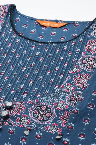 Ethnic Motifs Printed Mirror Work  Cotton Kurta with Trousers & With Dupatta