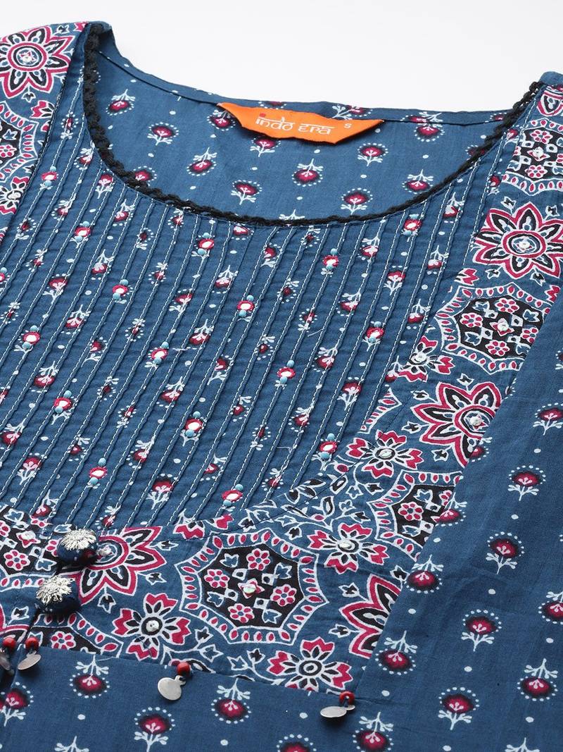 Ethnic Motifs Printed Mirror Work  Cotton Kurta with Trousers & With Dupatta