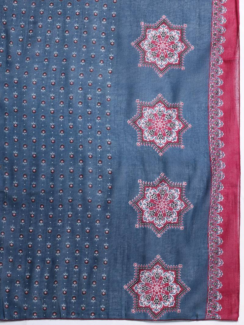 Ethnic Motifs Printed Mirror Work  Cotton Kurta with Trousers & With Dupatta