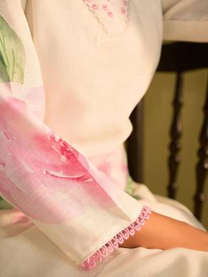 Women Floral Printed Regular Sequinned Linen Kurta with Trousers & With Dupatta 6