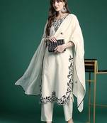Ethnic Motifs Embroidered Regular  Cotton Kurta with Trousers & Dupatta