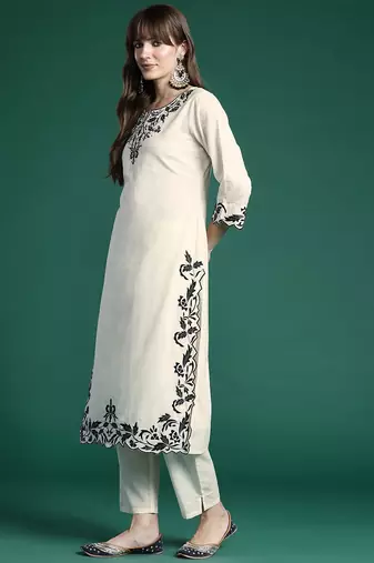 Ethnic Motifs Embroidered Regular  Cotton Kurta with Trousers & Dupatta