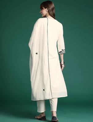 Ethnic Motifs Embroidered Regular  Cotton Kurta with Trousers & Dupatta 6