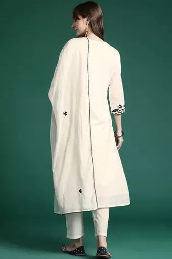 Ethnic Motifs Embroidered Regular  Cotton Kurta with Trousers & Dupatta