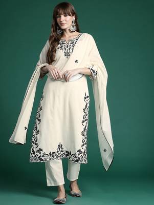 Ethnic Motifs Embroidered Regular  Cotton Kurta with Trousers & Dupatta 7
