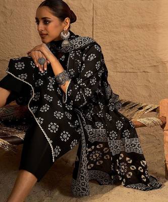 Women Ethnic Motifs Printed Regular  Cotton Kurta with Trousers & With Dupatta 5