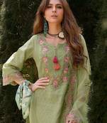 Women Floral Embroidered Regular Sequinned Cotton Kurta with Trousers & Dupatta