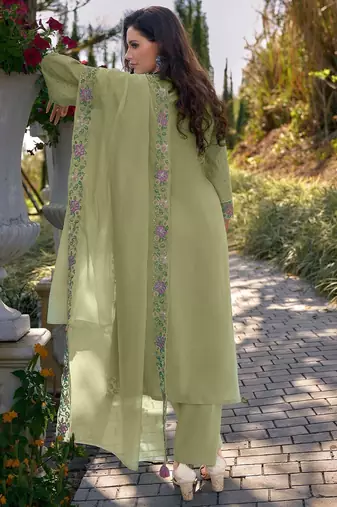 Women Floral Embroidered Regular Sequinned Cotton Kurta with Trousers & Dupatta