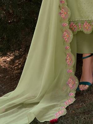 Women Floral Embroidered Regular Sequinned Cotton Kurta with Trousers & Dupatta 6