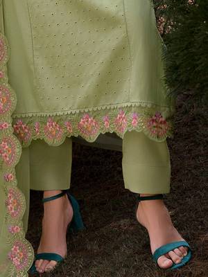 Women Floral Embroidered Regular Sequinned Cotton Kurta with Trousers & Dupatta 7