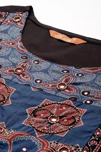 Ethnic Motifs Printed Mirror Work  Cotton Kurta with Trousers & With Dupatta