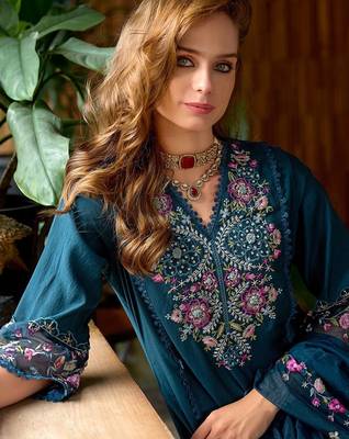 Women Floral Embroidered Panelled Sequinned Kurta with Trousers & Dupatta 2