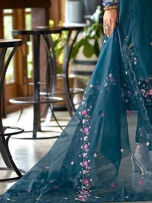 Women Floral Embroidered Panelled Sequinned Kurta with Trousers & Dupatta 6