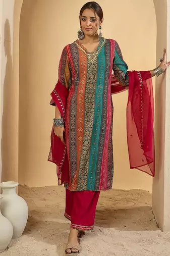Women Ethnic Motifs Embroidered Thread Work Kurta with Palazzos & With Dupatta