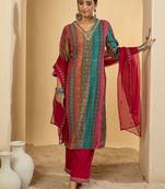 Women Ethnic Motifs Embroidered Thread Work Kurta with Palazzos & With Dupatta