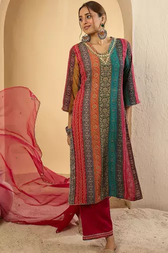 Women Ethnic Motifs Embroidered Thread Work Kurta with Palazzos & With Dupatta