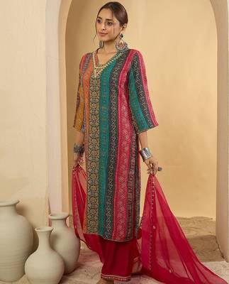 Women Ethnic Motifs Embroidered Thread Work Kurta with Palazzos & With Dupatta 5