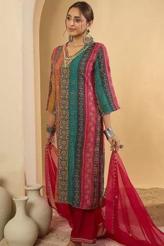 Women Ethnic Motifs Embroidered Thread Work Kurta with Palazzos & With Dupatta