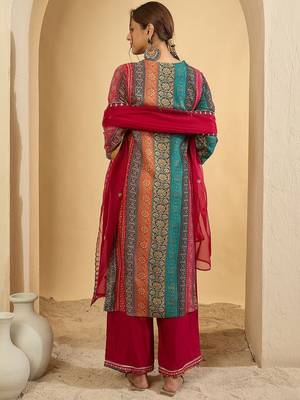 Women Ethnic Motifs Embroidered Thread Work Kurta with Palazzos & With Dupatta 6