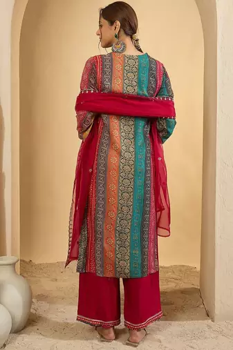 Women Ethnic Motifs Embroidered Thread Work Kurta with Palazzos & With Dupatta