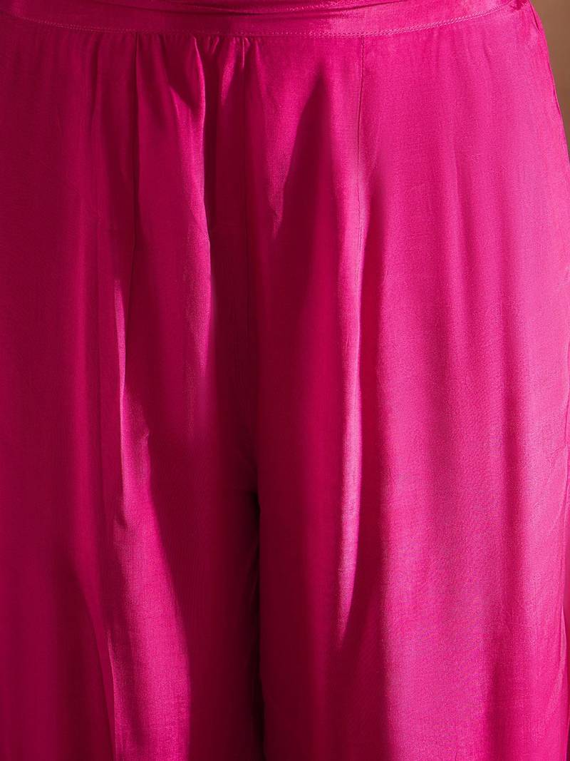 Floral Embroidered V-Neck Sequinned Cotton Straight Kurta With Trousers & Dupatta