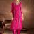 Floral Embroidered V-Neck Sequinned Cotton Straight Kurta With Trousers & Dupatta