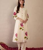 Women Floral Printed Regular Thread Work  Cotton Kurta with Trousers