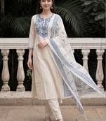 Women Ethnic Motifs Embroidered Regular Mirror Work  Cotton Kurta with Trousers & With Dupatta