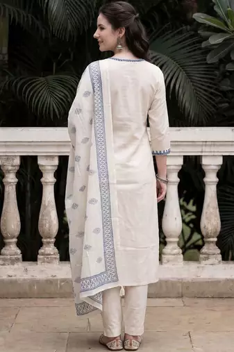Women Ethnic Motifs Embroidered Regular Mirror Work  Cotton Kurta with Trousers & With Dupatta