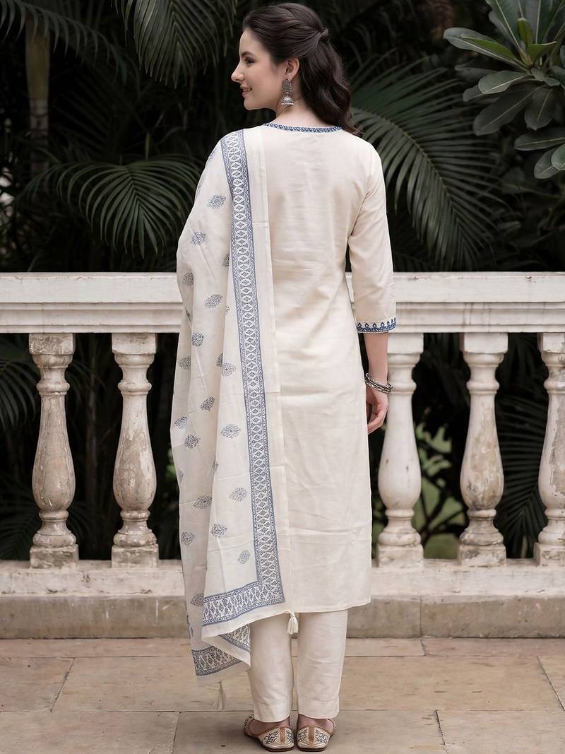 Women Ethnic Motifs Embroidered Regular Mirror Work  Cotton Kurta with Trousers & With Dupatta