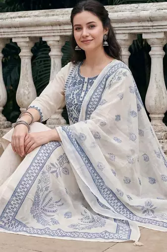 Women Ethnic Motifs Embroidered Regular Mirror Work  Cotton Kurta with Trousers & With Dupatta