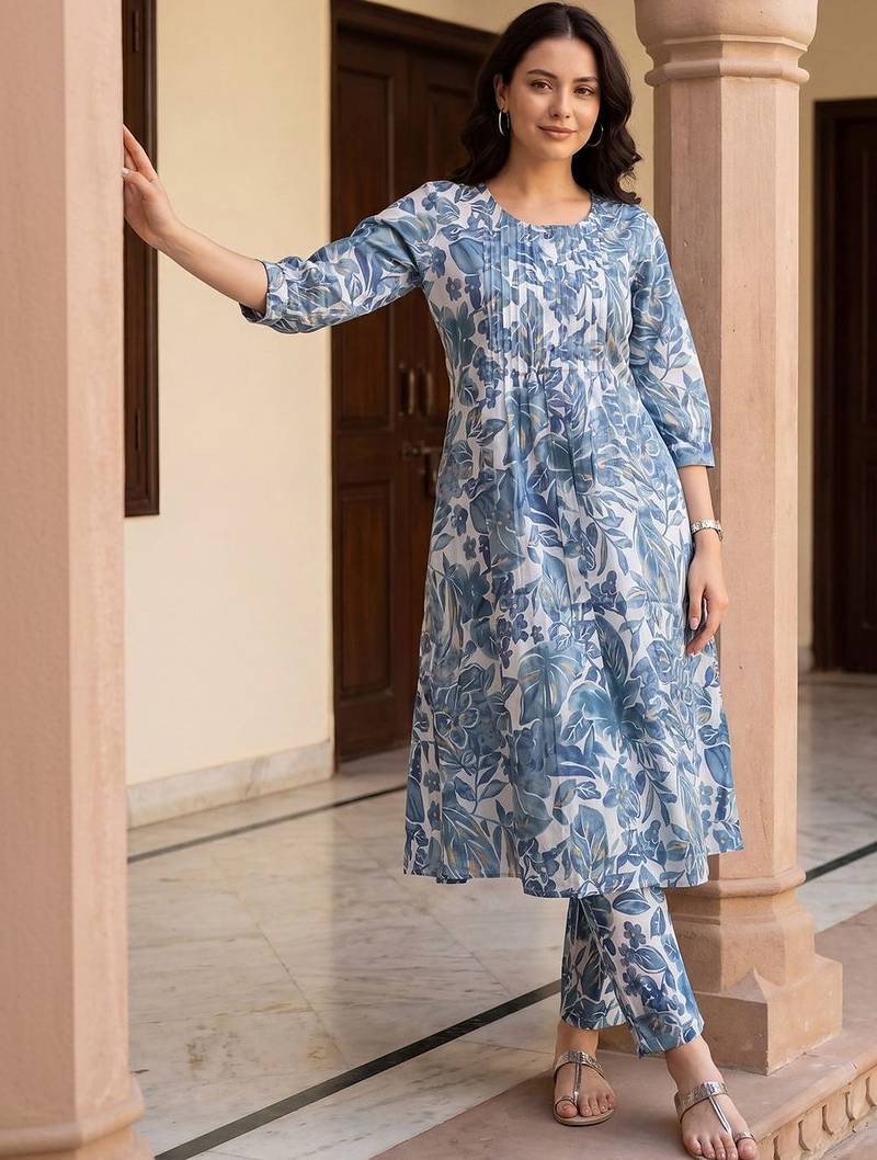 Women Floral Printed Regular  Cotton Kurta with Trousers