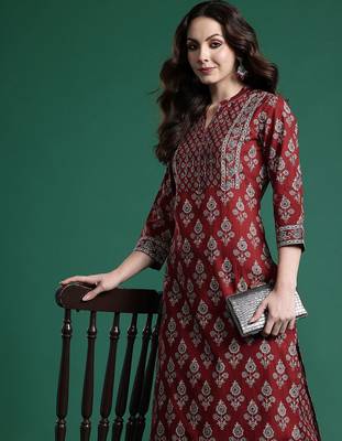 Ethnic Motifs Printed Pure Cotton Kurta with Trousers 1