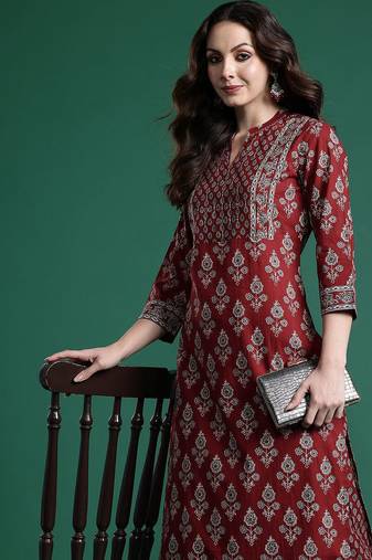 Ethnic Motifs Printed  Cotton Kurta with Trousers