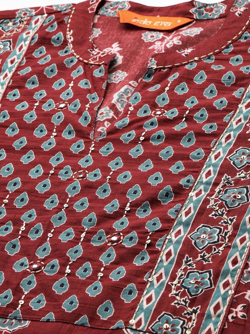Ethnic Motifs Printed Pure Cotton Kurta with Trousers