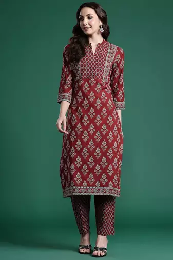 Ethnic Motifs Printed Pure Cotton Kurta with Trousers