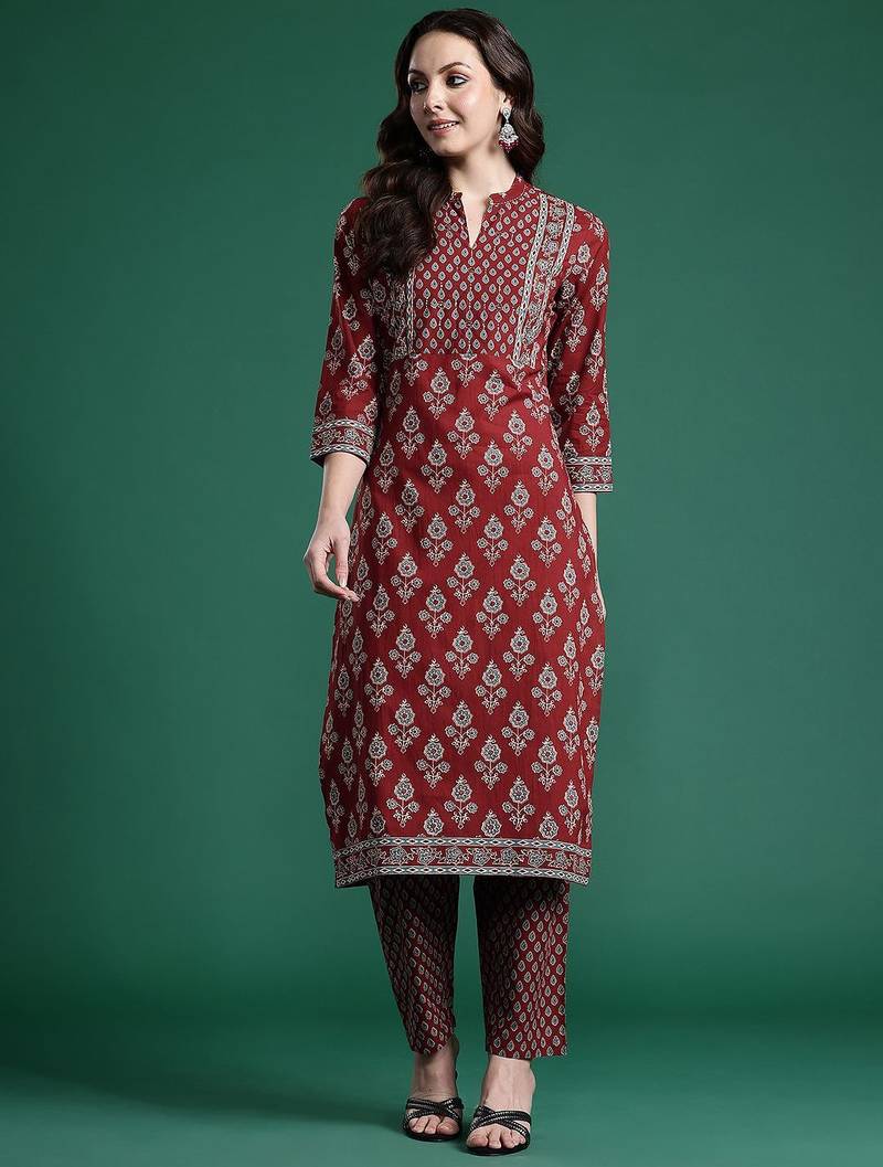 Ethnic Motifs Printed Pure Cotton Kurta with Trousers