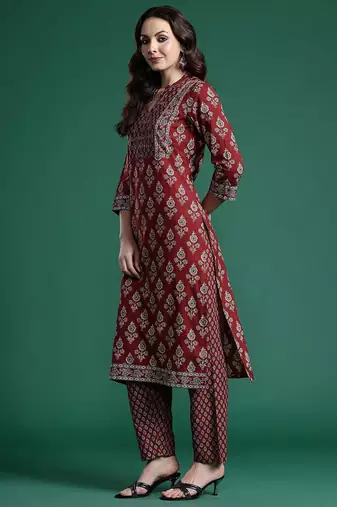 Ethnic Motifs Printed Pure Cotton Kurta with Trousers