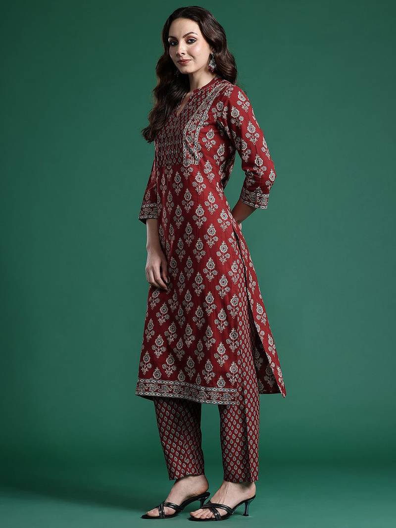 Ethnic Motifs Printed Pure Cotton Kurta with Trousers