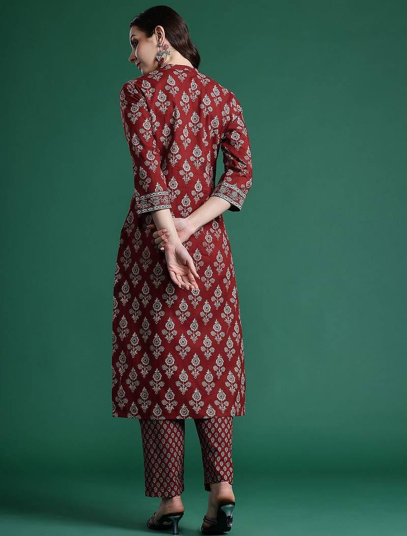 Ethnic Motifs Printed Pure Cotton Kurta with Trousers