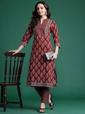 Ethnic Motifs Printed Pure Cotton Kurta with Trousers 7