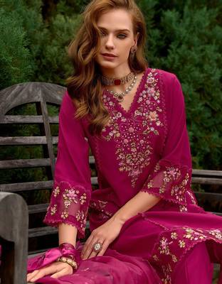 Women Floral Embroidered Panelled Sequinned Kurta with Trousers & With Dupatta 1