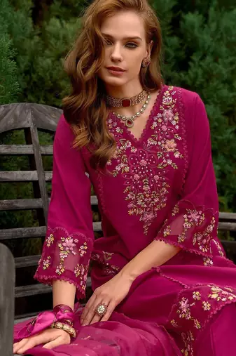 Women Floral Embroidered Panelled Sequinned Kurta with Trousers & With Dupatta